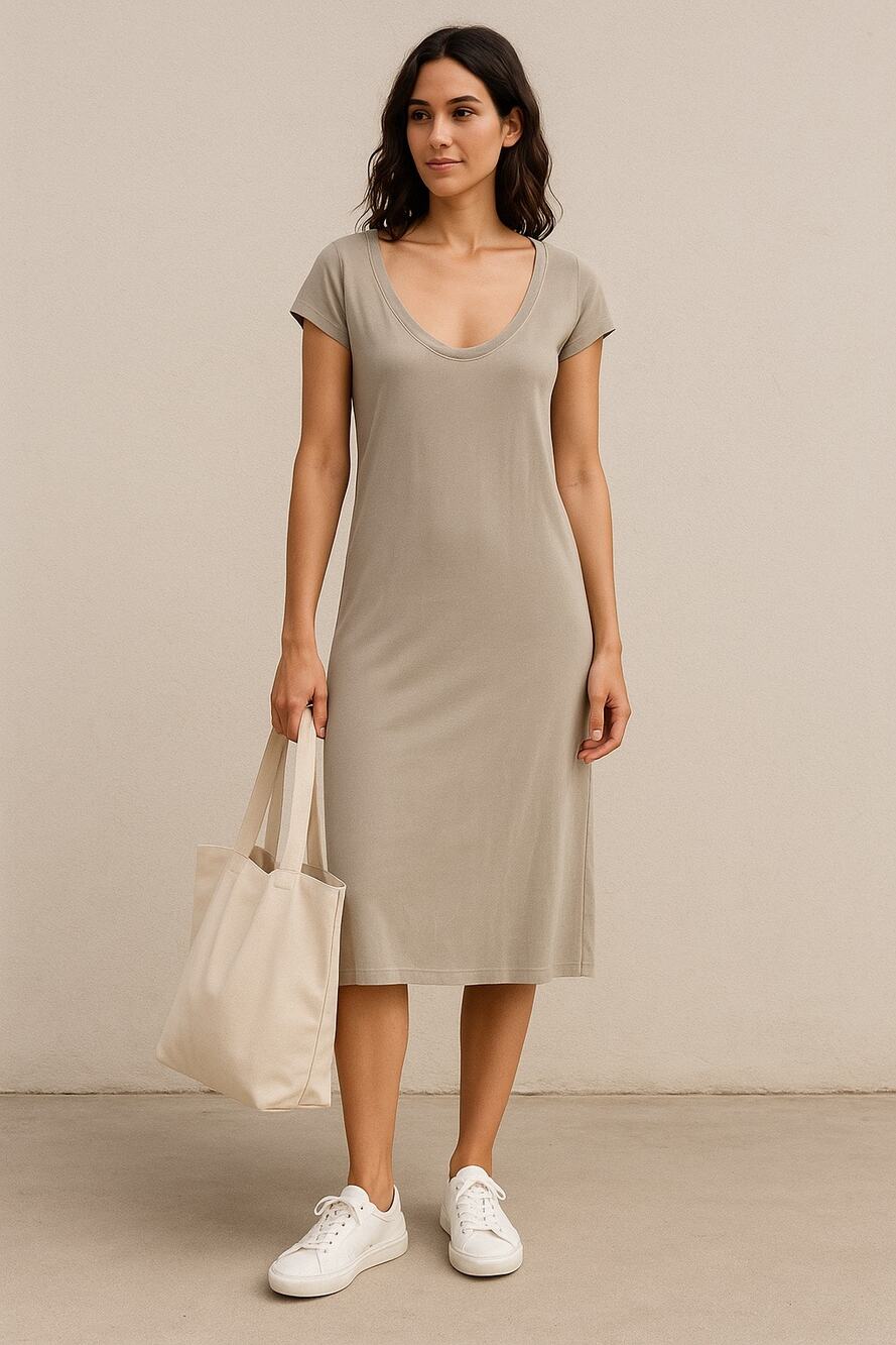 James Perse Los Angeles Cotton Jersey Scoop Neck Midi T-Shirt Dress Size 2 Med
